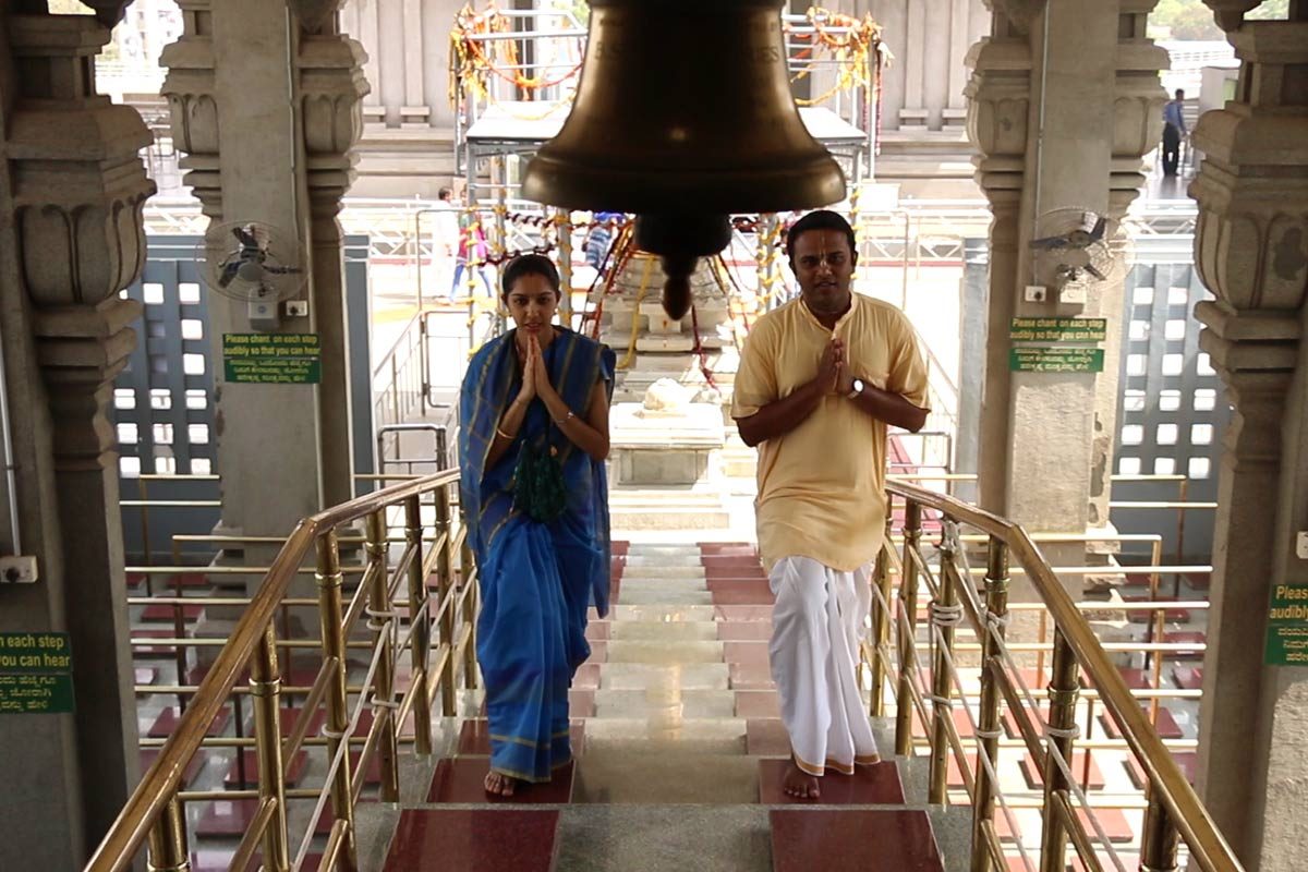 Devotees entering temple