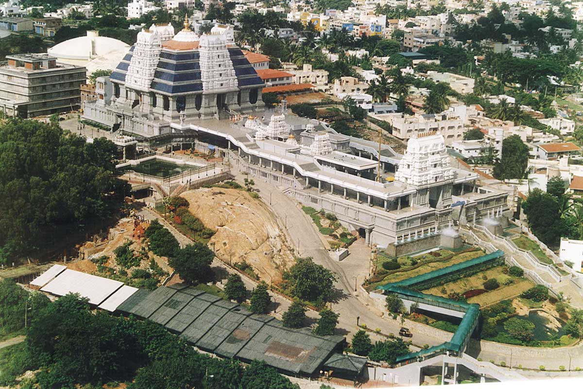 aerial view of iskcon temple